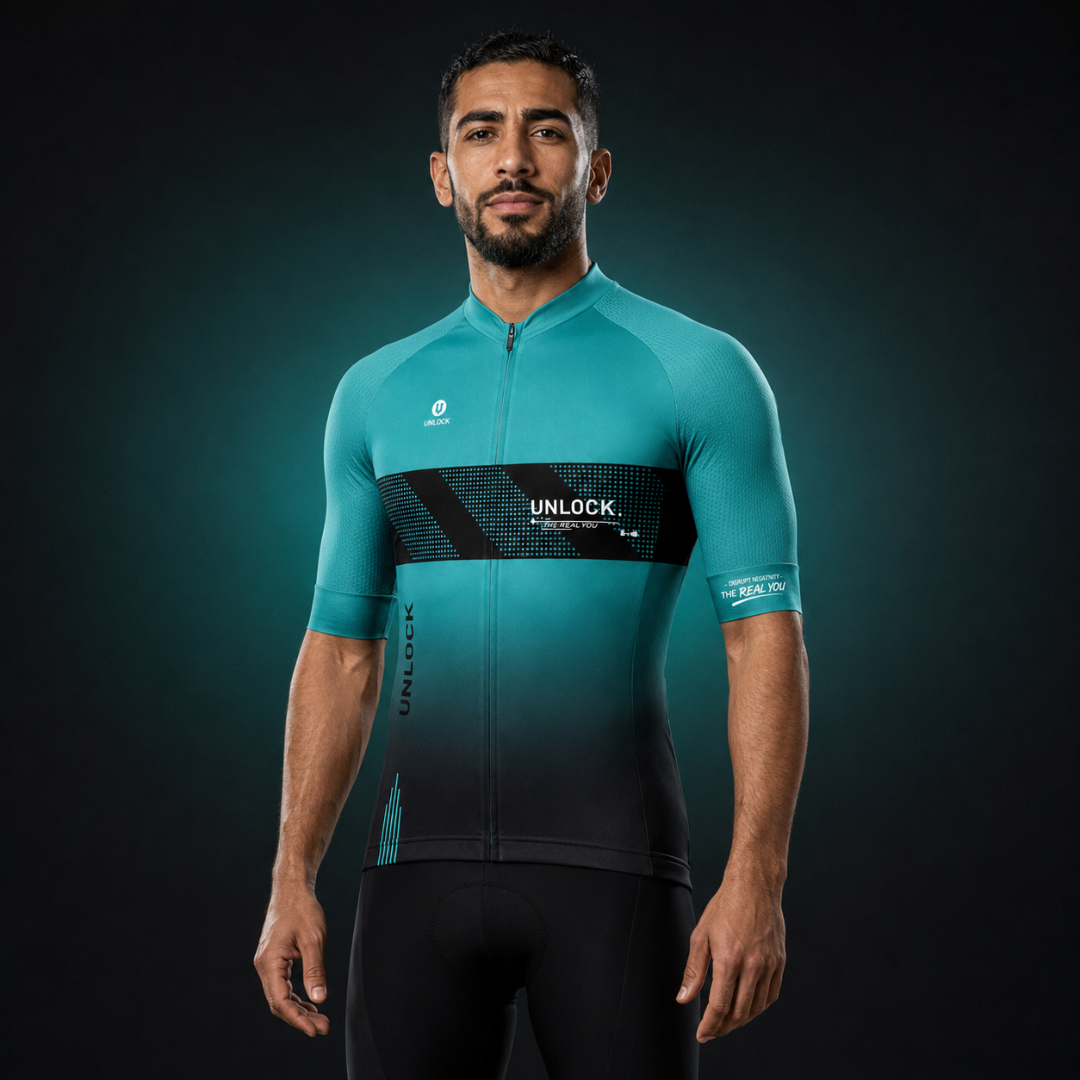 Maillot Cycliste UNLOCK Performance – Turquoise & Noir