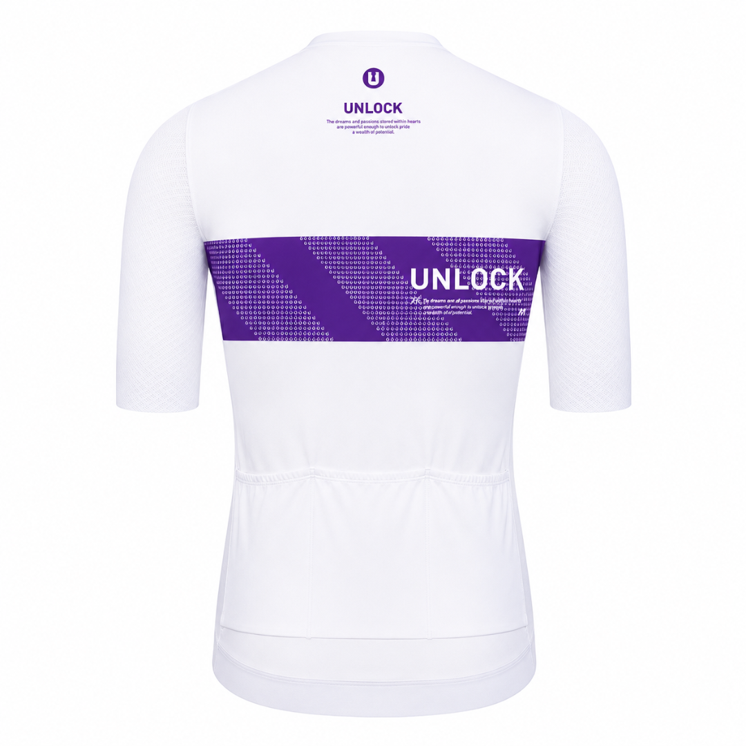 Maillot Cycliste UNLOCK Signature – Blanc & Violet